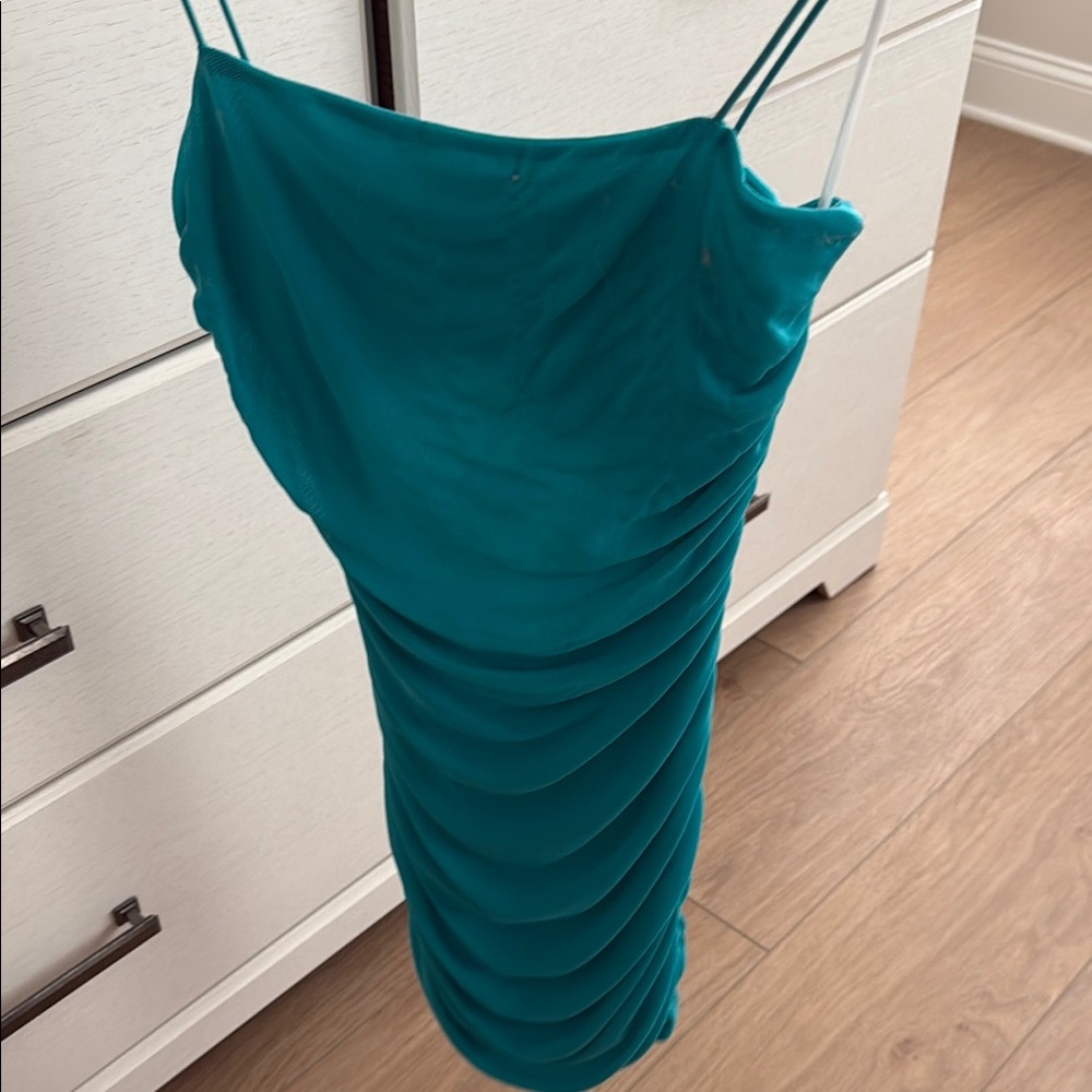 Elegant Teal Ruched Dress